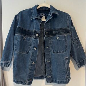 Vintage Lee Pipes denim utility jacket dark blue 3/4 sleeve button down small